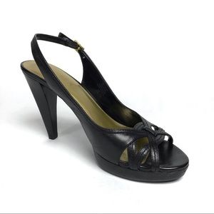 {Lauren RL} Black Slingback Open Toe Pumps, Sz 8B